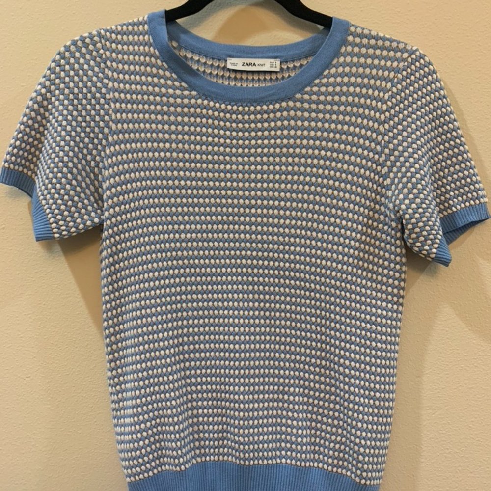 Zara Blue, White, and Gold Knit
